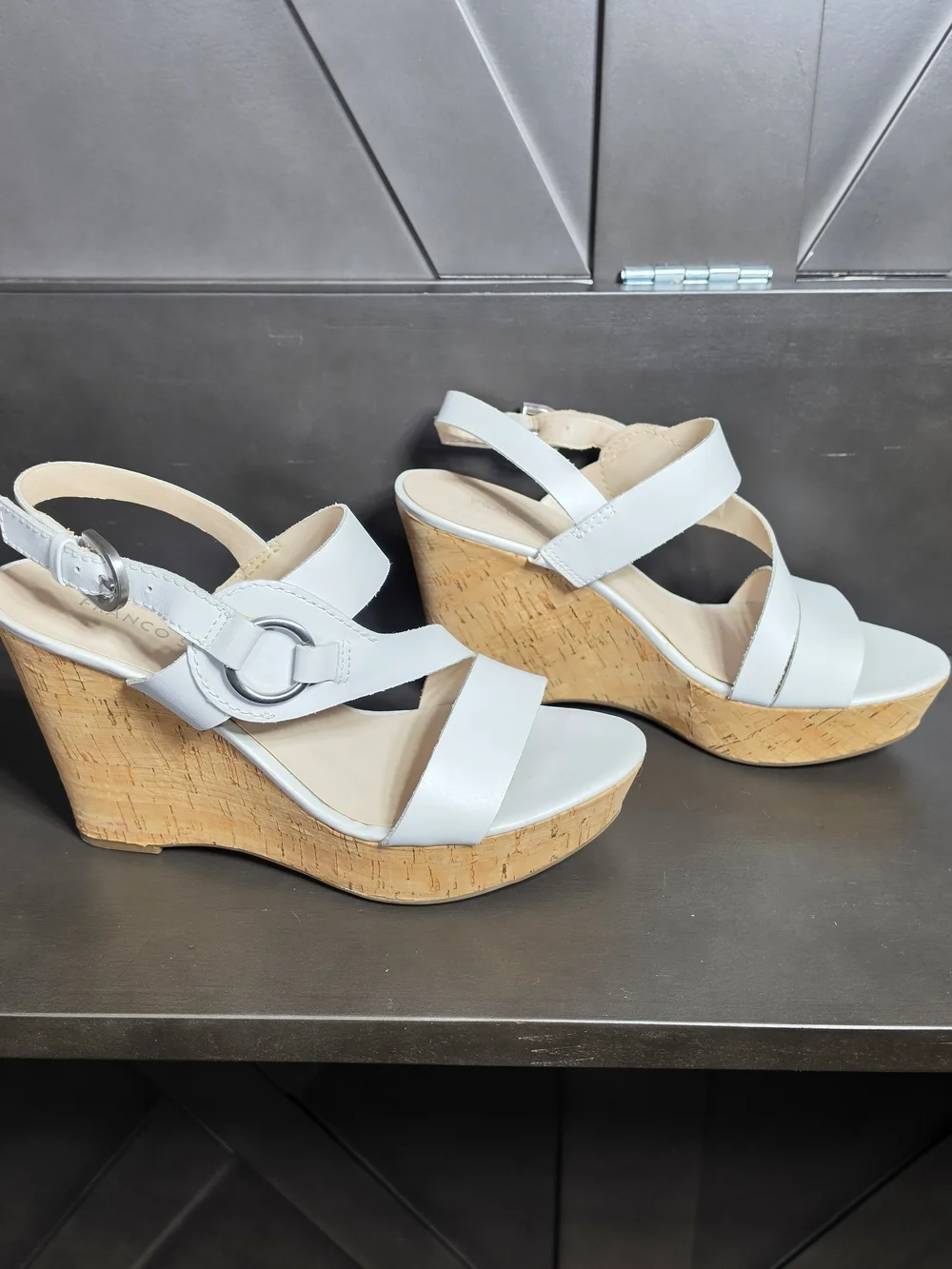 Franco Sarto Sophie 2 White Cork Wedge Sandals Womens 8 1/2 Read